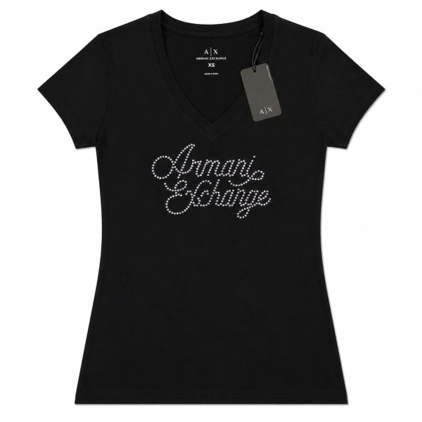 Polera Negra Con Logotipo De Brillos Plateados