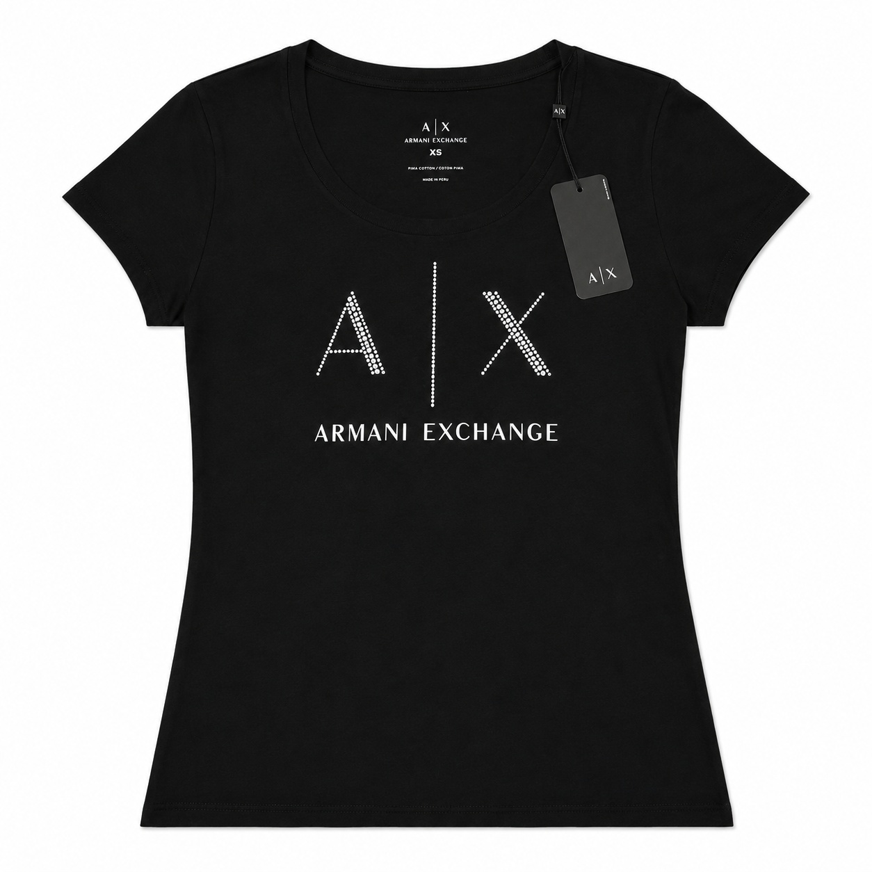 Polera Armani Exchange Polera Negra Con Estampado Frontal De Brillos - Imagen 1