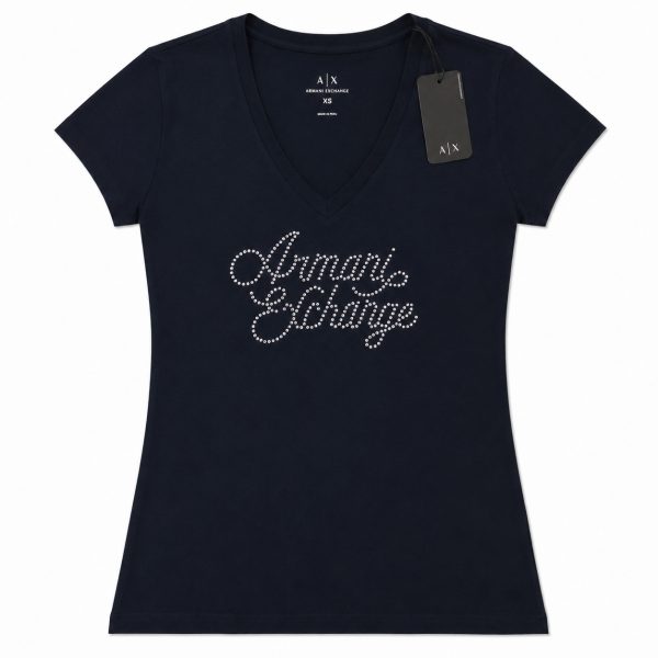 Polera Azul Marino Con Logotipo De Brillos Plateados