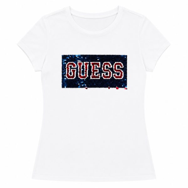 Polera Blanca Con Logo De Lentejuelas Reversible