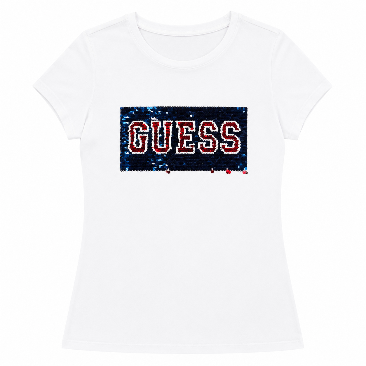 Polera Blanca Guess Lentejuelas Polera Blanca Con Logo De Lentejuelas Reversible - Imagen 1