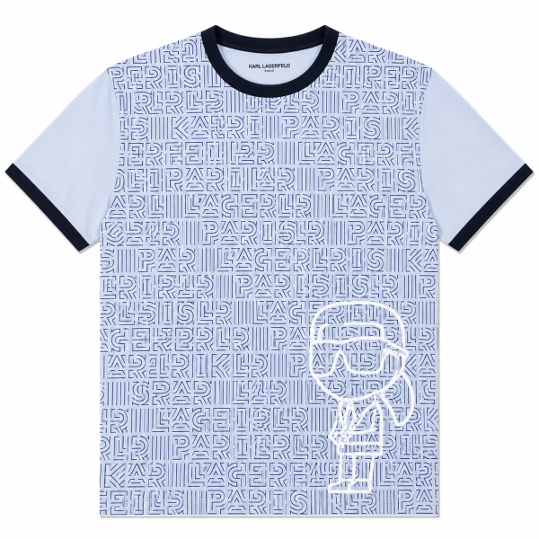Polera Celeste Con Multilogos Y Logo Grande