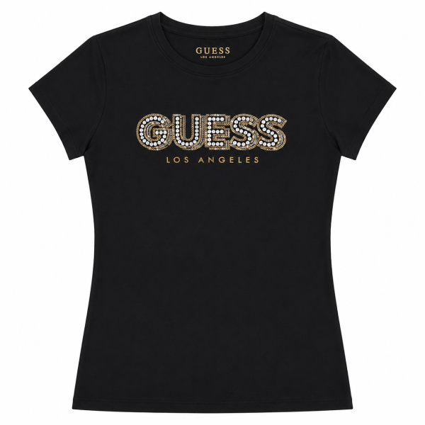 Polera Negra Con Logo En Relieves Con Brillos