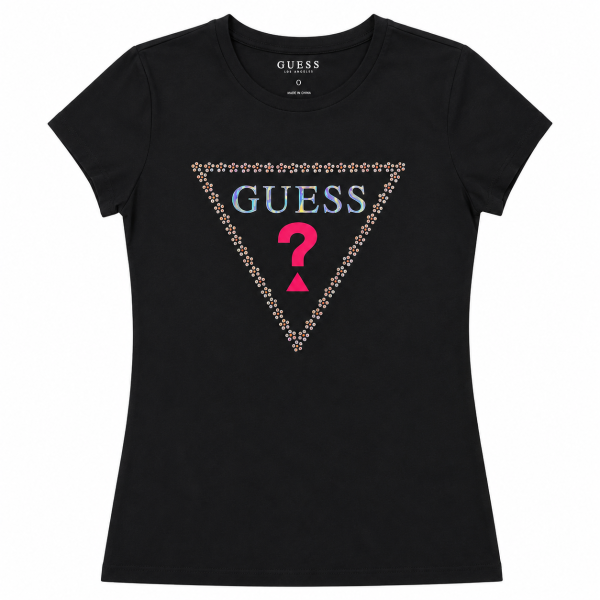 Polera Negra Con Logo De Interrogacion Rosado