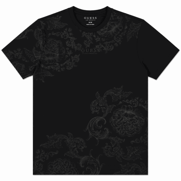 Polera Negra Con Detalles De Flores Gris