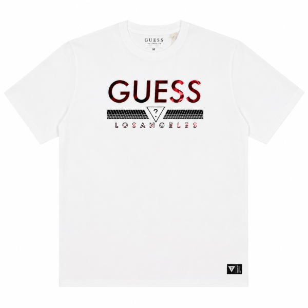 Polera Blanca Con Logotipo Frontal Rojo Metalizado