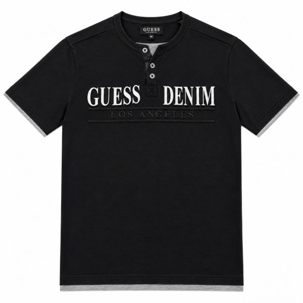 Polera Negra Con Detalles Gris - Logotipo Frontal En Relieve Y Botones