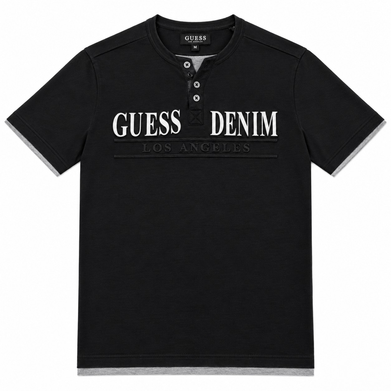 Polera Guess Polera Negra Con Detalles Gris - Logotipo Frontal En Relieve Y Botones - Imagen 1