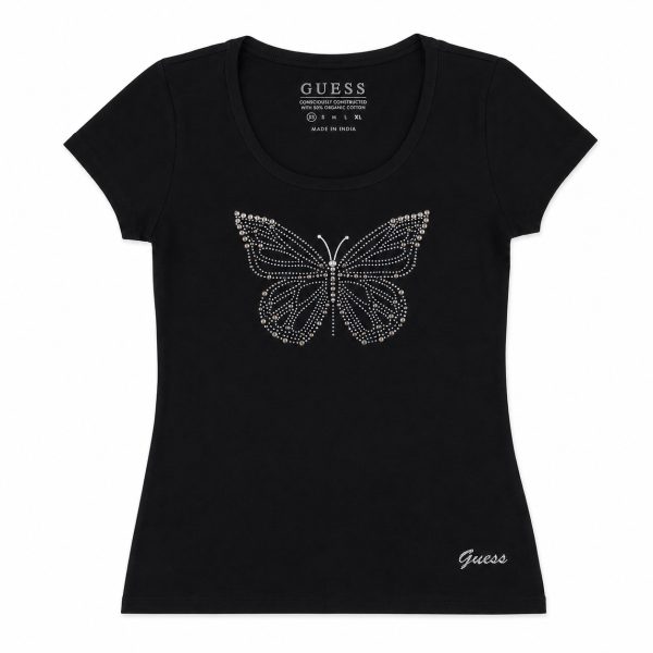 Polera Negra Con Mariposa De Brillos