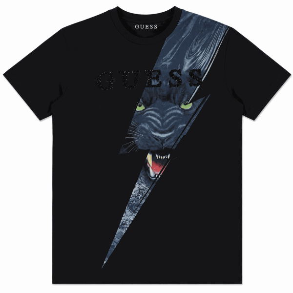 Polera Negra Con Diseño De Pantera Y Logotipo Con Brillos