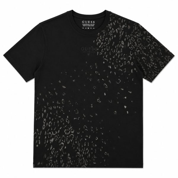 Polera Negra Con Estampado Animal Print Y Logo Frontal