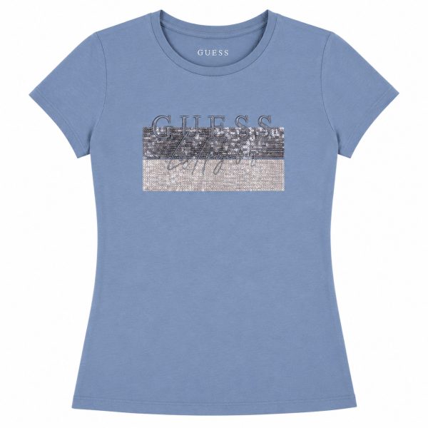 Polera Azul Desgastado Con Logo De Lentejuelas