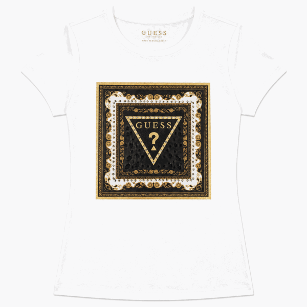 Polera Blanca Con Logo Tipo Pañuelo Con Brillos