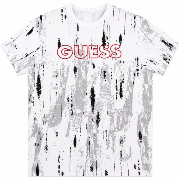Polera Blanca Paint Splash Gris - Negro Con Logotipo Rojo