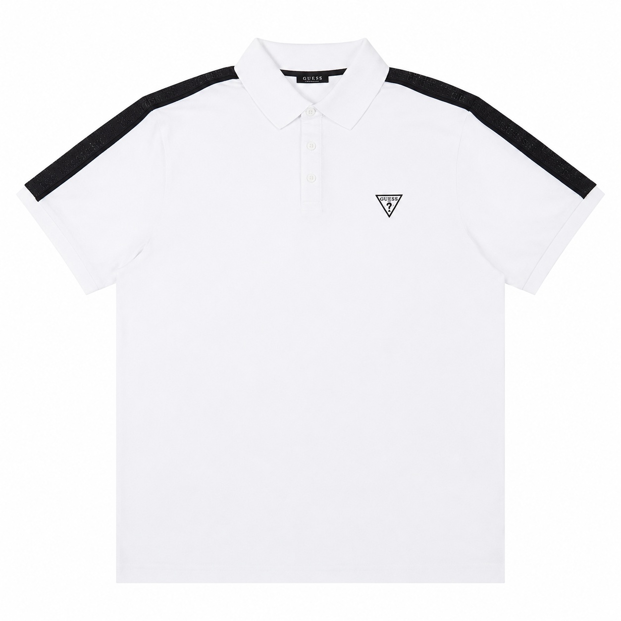 Polera Guess Blanca Con Cuello Polera Blanca - Franja Negra Con Cuello Y Botones - Imagen 1