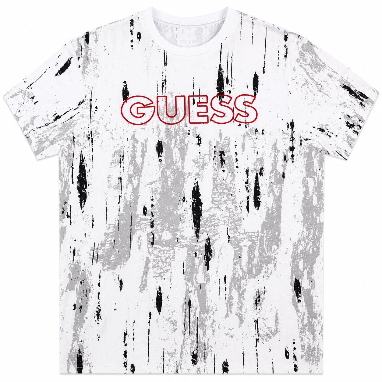 Polera Guess Blanca Polera Blanca Paint Splash Gris - Negro Con Logotipo Rojo - Imagen 1