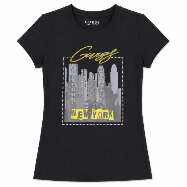 Polera Negra Con Logo De Paisaje De New York