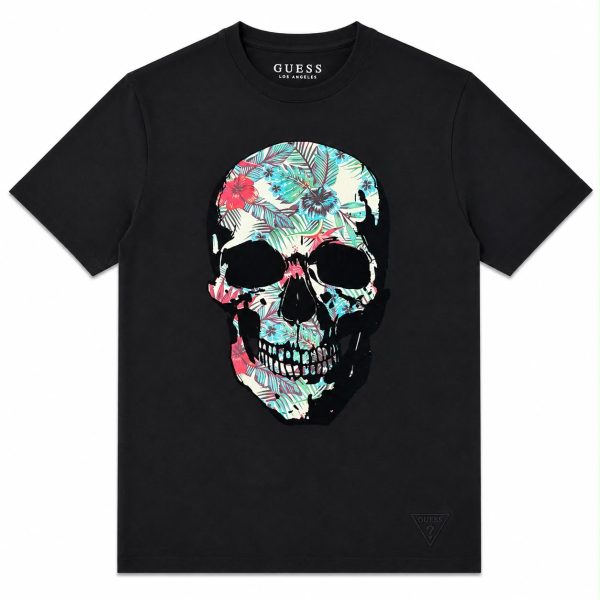 Polera Negra Con Calavera Multicolor Estampada
