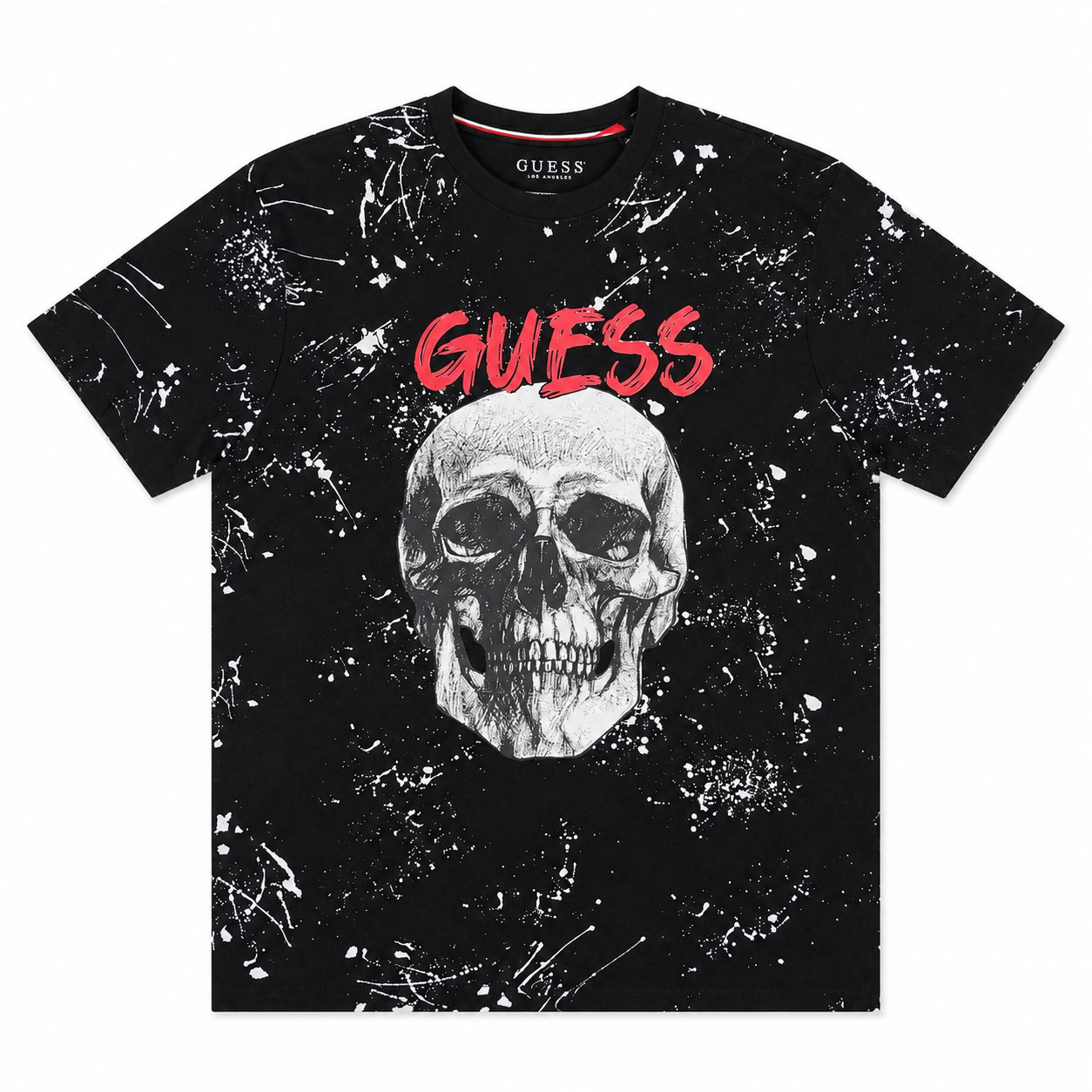 Polera Guess Calavera Polera Negra - Blanca Con Estampado Frontal De Calavera Y Logo Rojo - Imagen 1