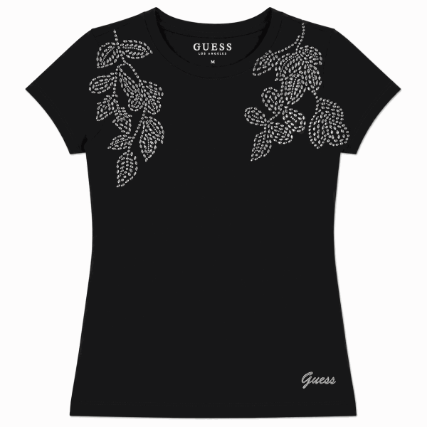 Polera Negra Con Diseño De Hojas Con Brillos