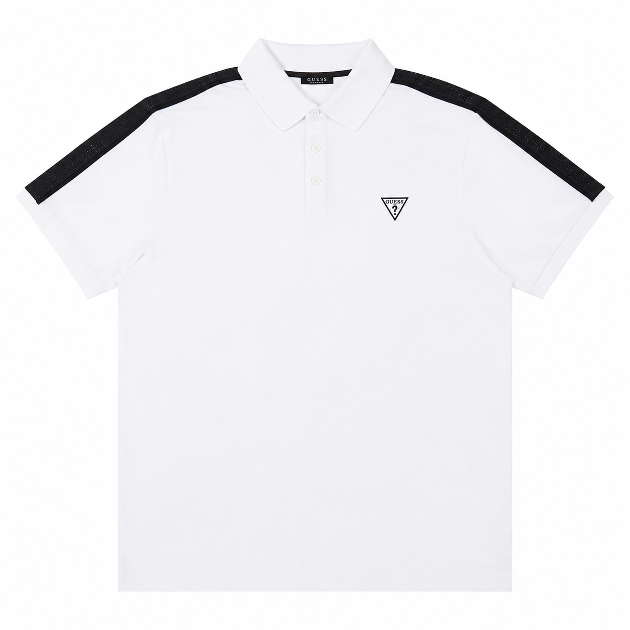 Polera Guess Con Cuello Polera Blanca Con Franja Negra De Cuello Y Botones - Imagen 1