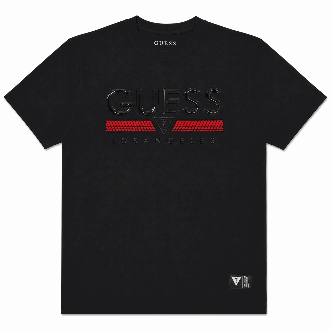 Polera Guess Franja Roja Polera Negra Con Logotipo Frontal En Relieve - Imagen 1