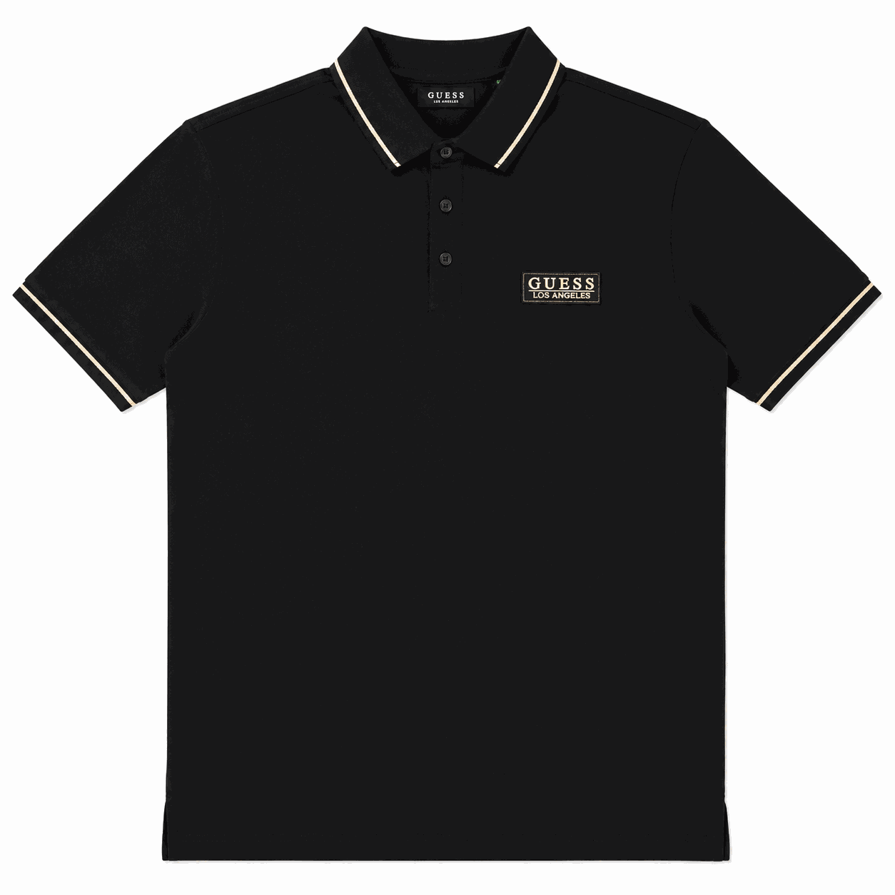 Polera Guess Lineras Doradas Negra Polera Negra Con Cuello-Botones Y Detalles Dorados - Imagen 1