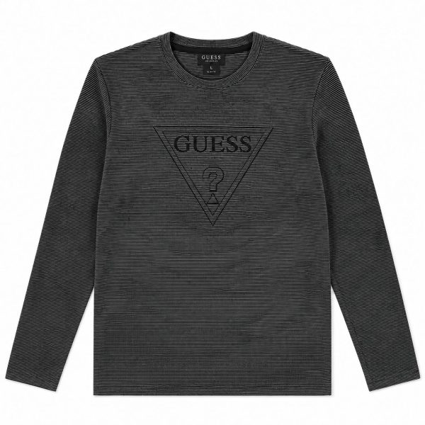 Polera Manga Larga Gris De Líneas Con Logotipo Frontal
