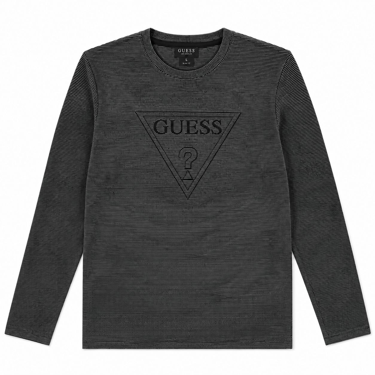 Polera Guess Manga Larga Polera Manga Larga Gris De Líneas Con Logotipo Frontal - Imagen 1