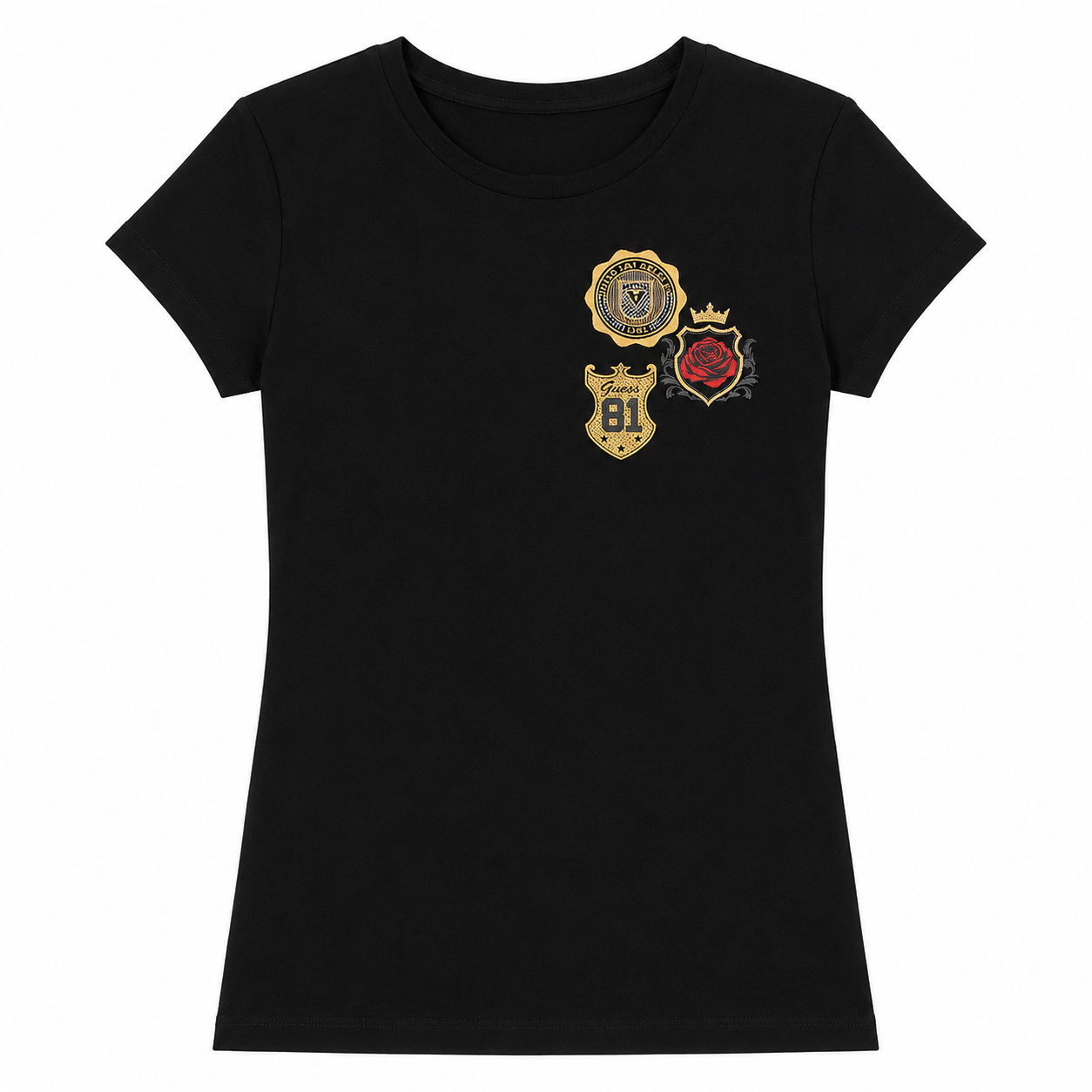 Polera Guess Negra Polera Negra Con Parches Bordados - Imagen 1