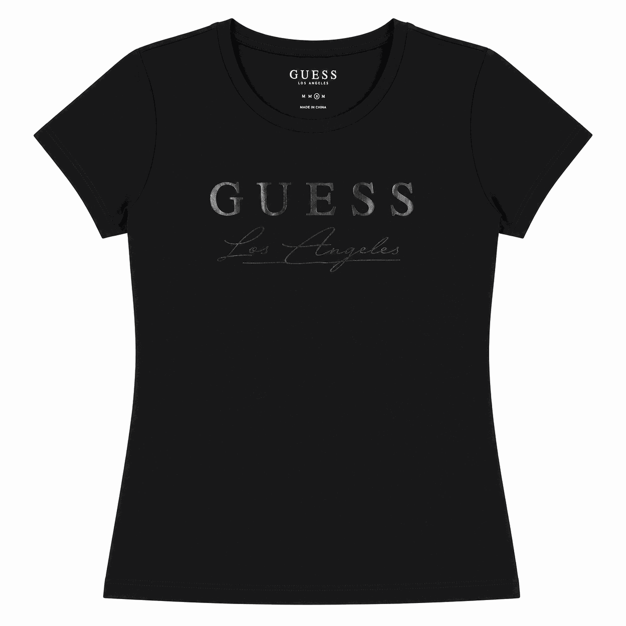 Polera Guess Negra Polera Total Black Con Logotipo Central - Imagen 1