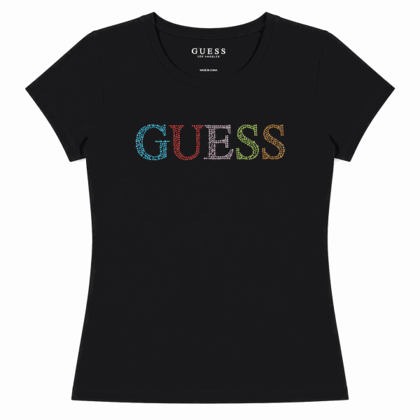 Polera Negra Con Logo De Brillos Multicolor