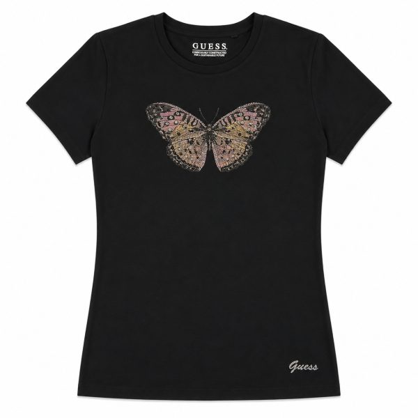 Polera Negra Con Mariposa De Pedrería