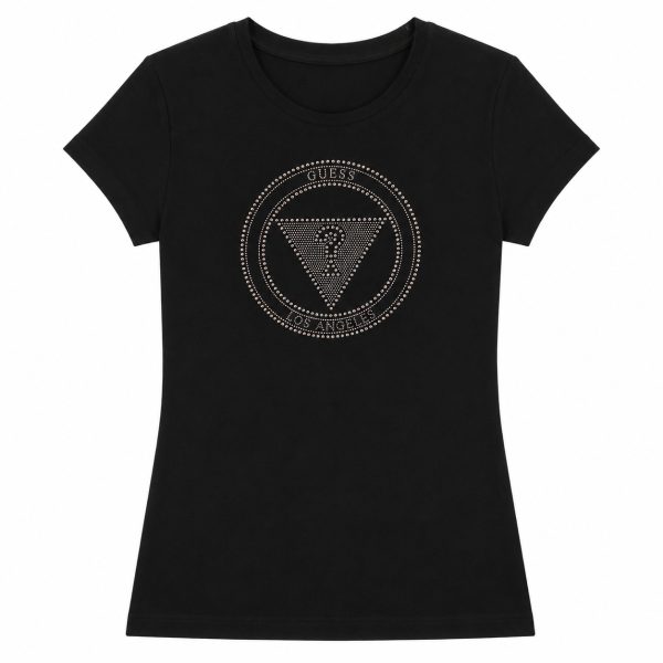 Polera Negra Con Logo Frontal De Brillos Rosados