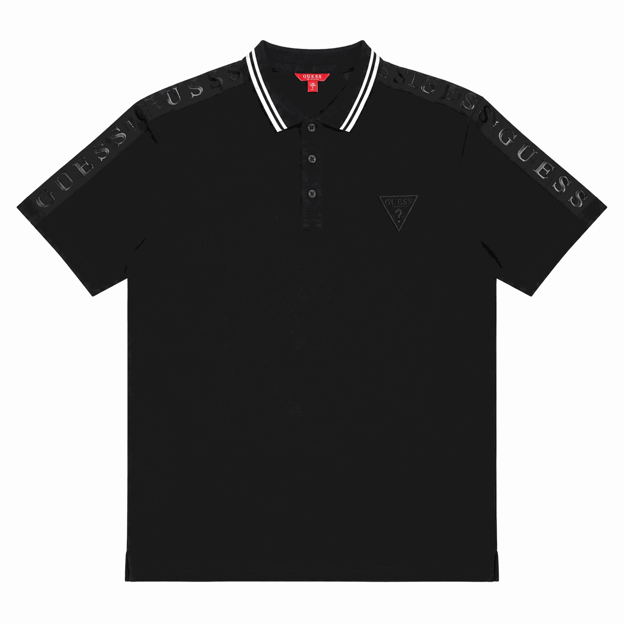 Polera Guess Pique Negra Polera Negra Con Cuello-Botones Y Detalles En Blanco - Imagen 1