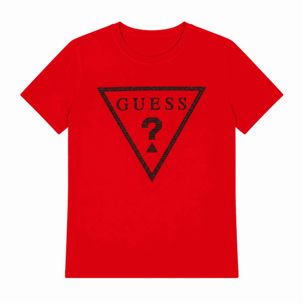 Polera Roja Con Estampado Engomado Negro