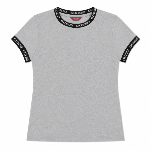 Polera Gris Con Logo Negro En Cuello Y Mangas