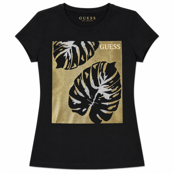 Polera Negra Con Logo De Hojas Doradas En El Centro