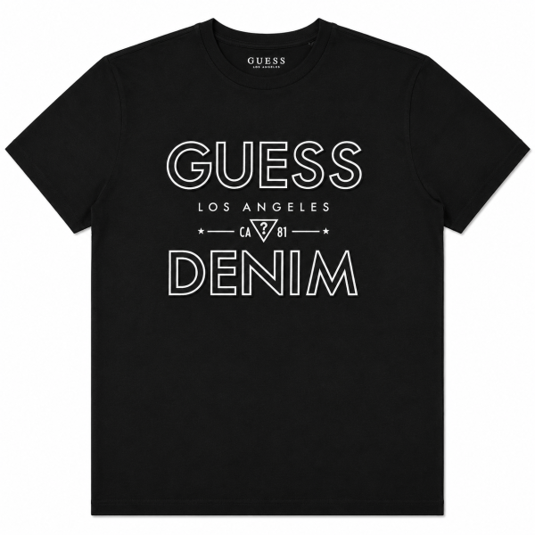 Polera Negra Con Logo Denim Letras Blancas Grandes