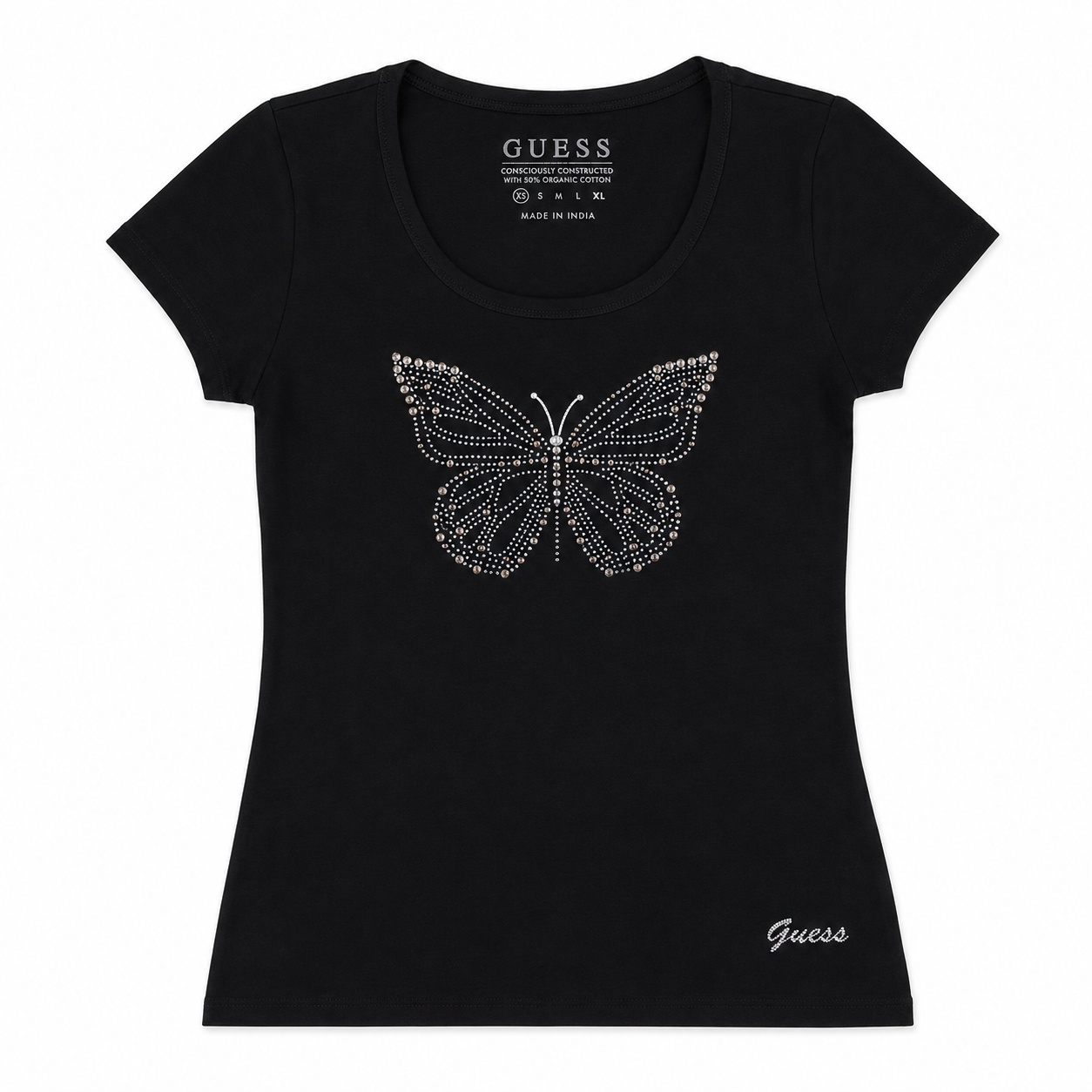 Polera Guess Polera Negra Con Mariposa De Brillos - Imagen 1