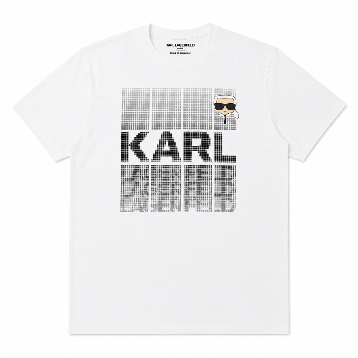 Polera KL Blanca con logo en el centro negro Polera Blanca Con Logo En Letras Negras Y Caricatura - Imagen 1