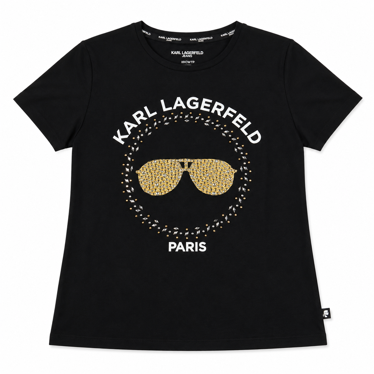 Polera KL Con Logo letras blancas y lentes Polera Negra Con Logo En Letras Blanca Y Lentes Dorados Con Brillos - Imagen 1