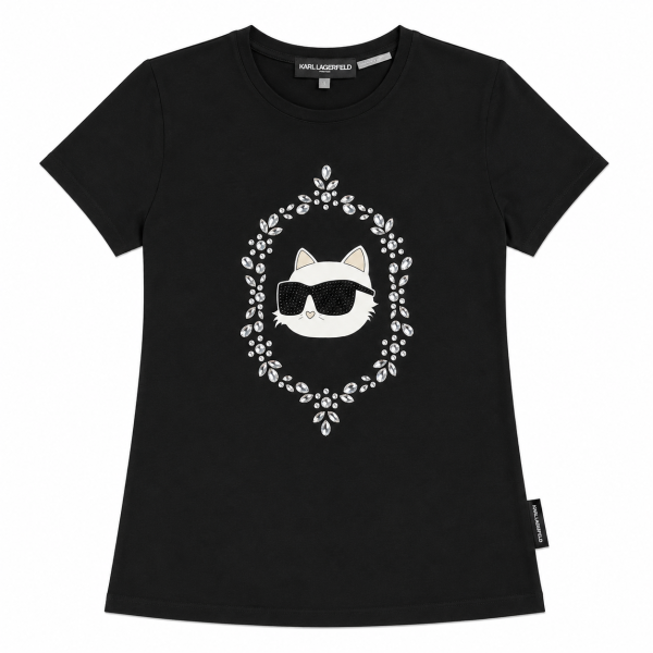 Polera Negra Con Logo Gato Y Cristales Al Rededor