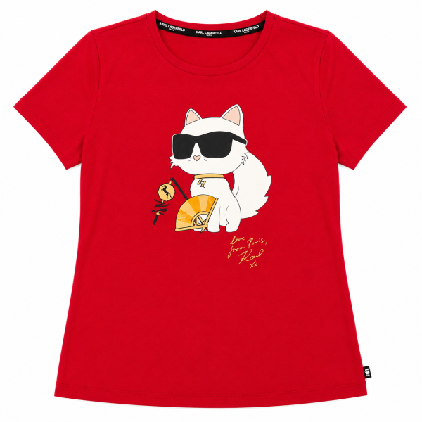 Polera Roja Con Logo De Gato Blanco Caricatura