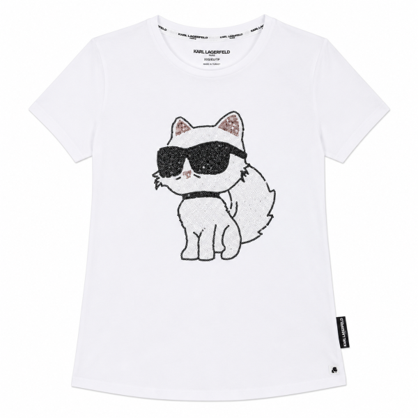 Polera Blanca Con Logo De Gato Con Lentejuelas