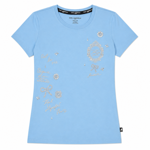 Polera Celeste Con Multilogos En brillos