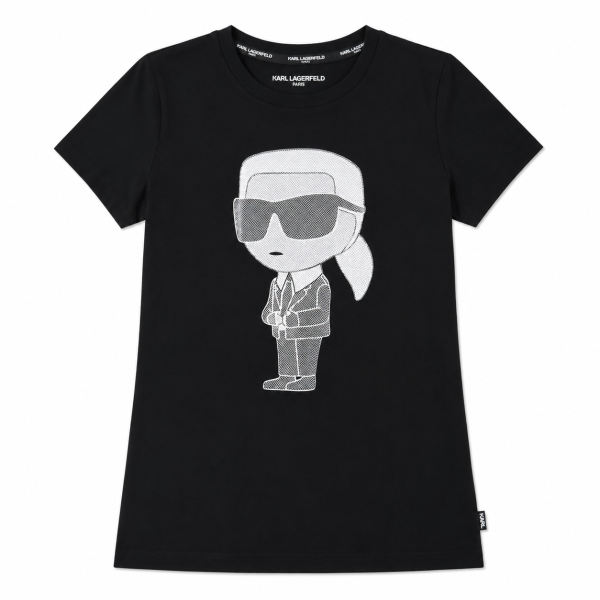 Polera Negra Con Logo Grande En Puntillismo Engomado