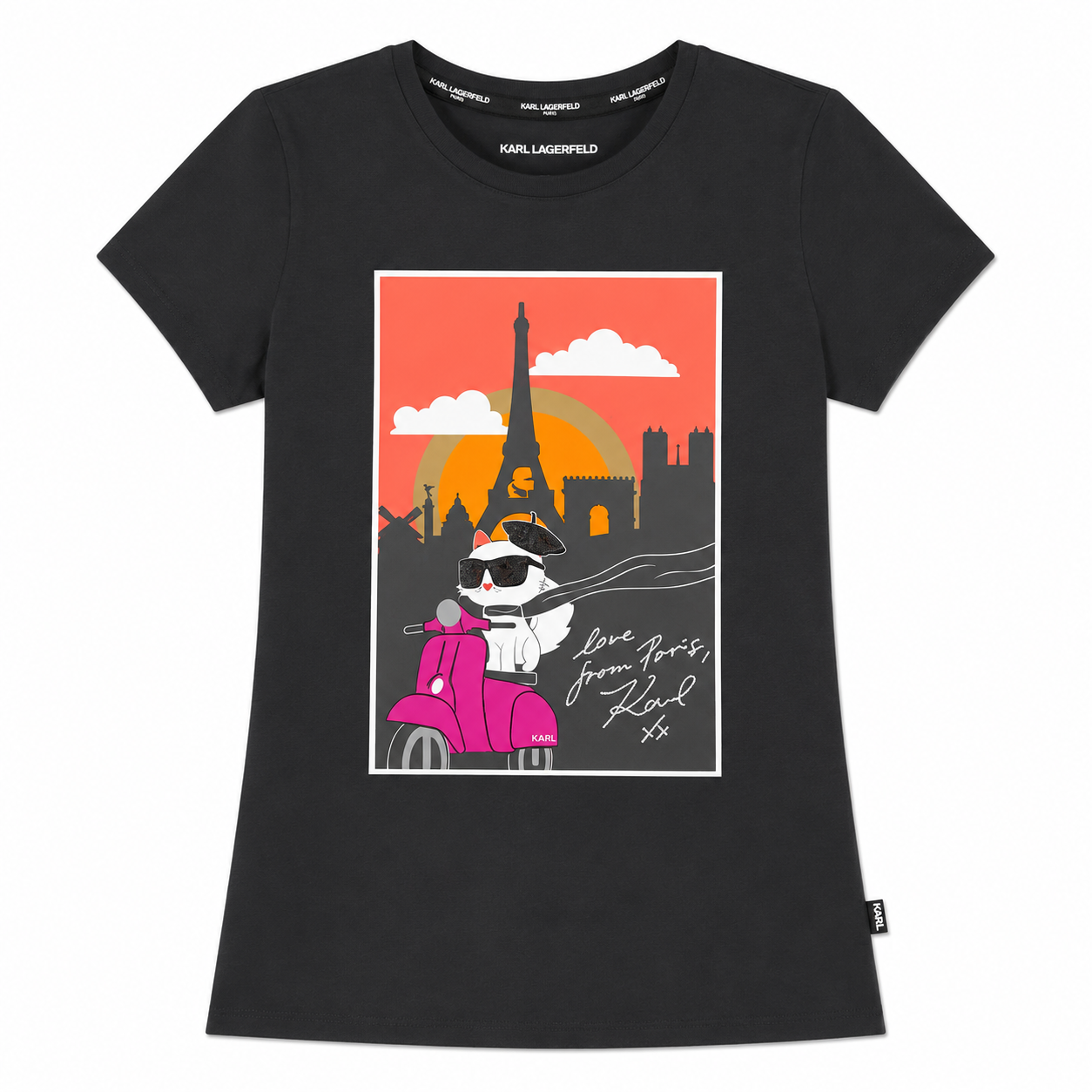 Polera KL negra con logo cuadro paisaje colores Polera Negra Con Logo Cuadro Paisaje Colores En Paris - Imagen 1