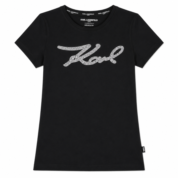 Polera Negra Con Logo En Letras Con Lentejuelas Blancas
