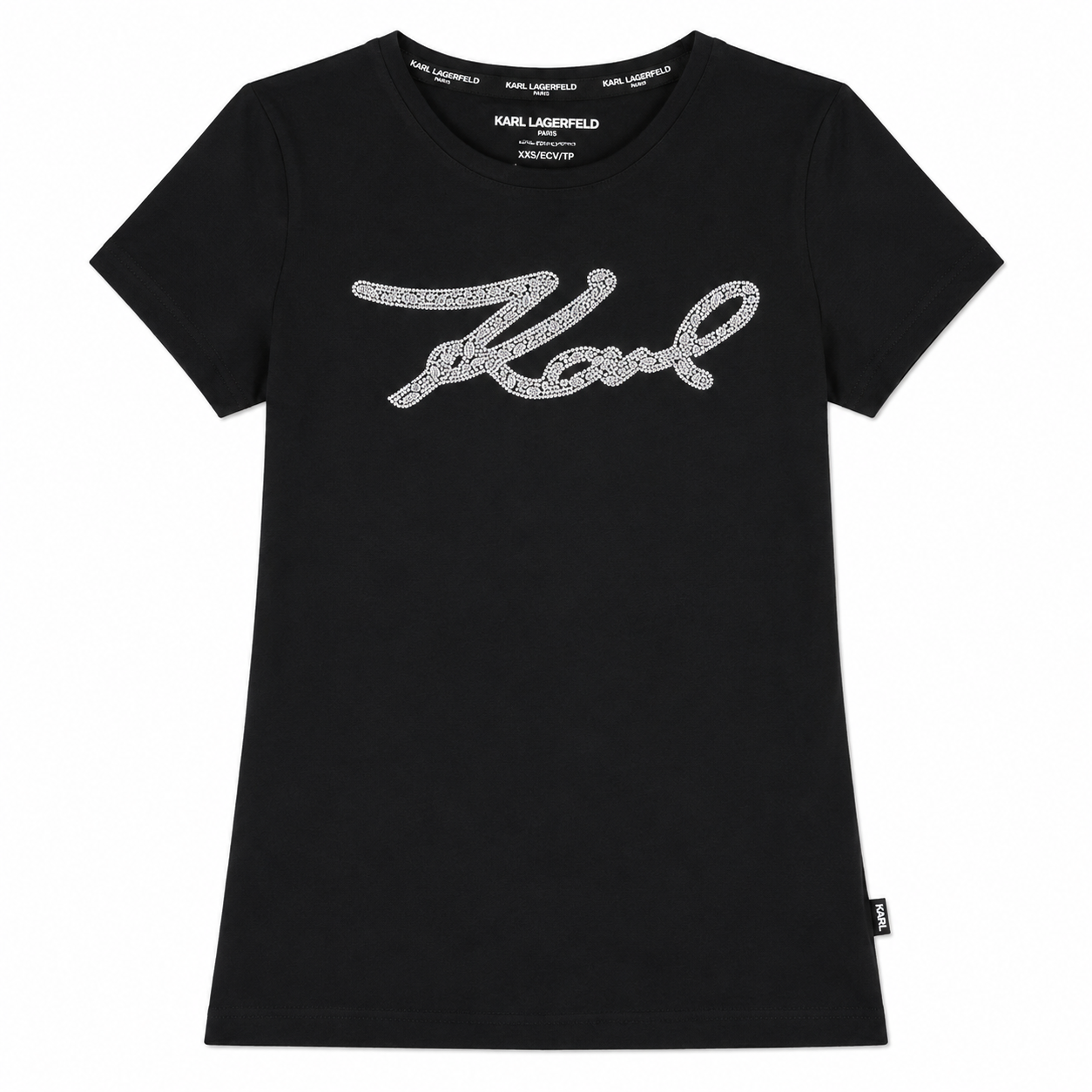 Polera KL negra con logo en lentejuelas blancas Polera Negra Con Logo En Letras Con Lentejuelas Blancas - Imagen 1